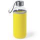 Botella de agua personalizada de cristal 420ml con funda Dokath Ref.5513-AMARILLO 
