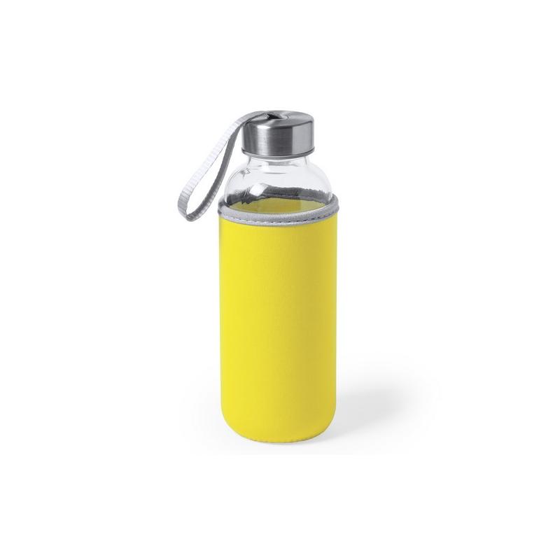Botella Agua de Cristal, Capacidad De 360 ML. Libre BPA, Con Funda Goma y  Tapon Antigotas