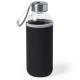 Botella de agua personalizada de cristal 420ml con funda Dokath Ref.5513-NEGRO 