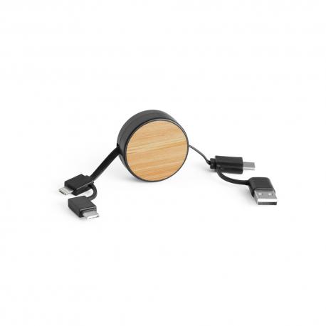 Cable usb retráctil 6 en 1 en abs reciclado 100% rabs y bambú Rubins