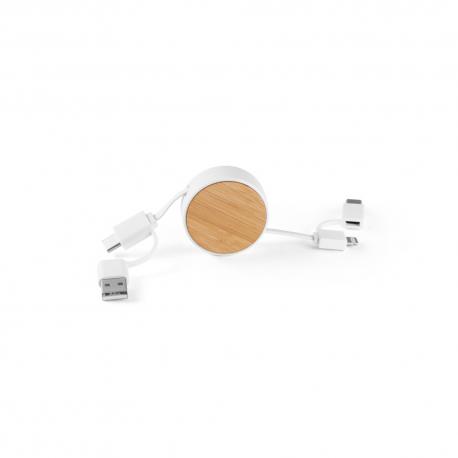 Cable usb retráctil 6 en 1 en abs reciclado 100% rabs y bambú Rubins