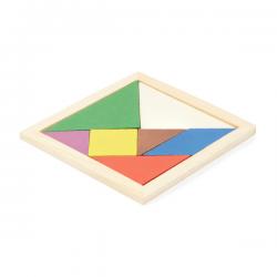 Puzzle Tangram realizado en madera natural con 7 piezas a color LEIS
