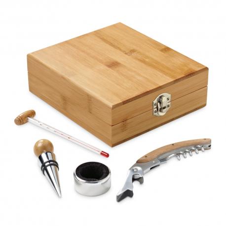 Set de vino suministrado en caja fabricado en bambú zinc y acero inoxidable Cabernet
