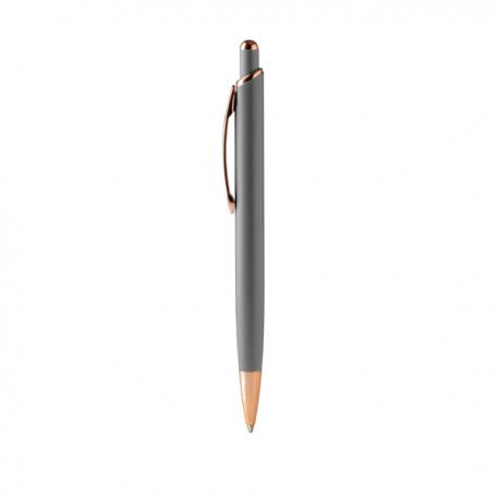 Bolígrafo pulsador con cuerpo metálico en mate con detalles en acabado cobre PERLA
