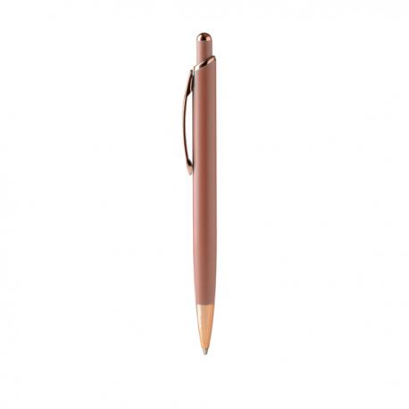 Bolígrafo pulsador con cuerpo metálico en mate con detalles en acabado cobre PERLA