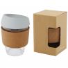 Vaso de vidrio borosilicato de 360 ml con agarre de corcho y tapa de silicona Lidan