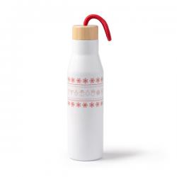 El bidón de acero inoxidable de doble pared presenta una tapa de bambú y un diseño navideño alrededor del cuerpo MELOW