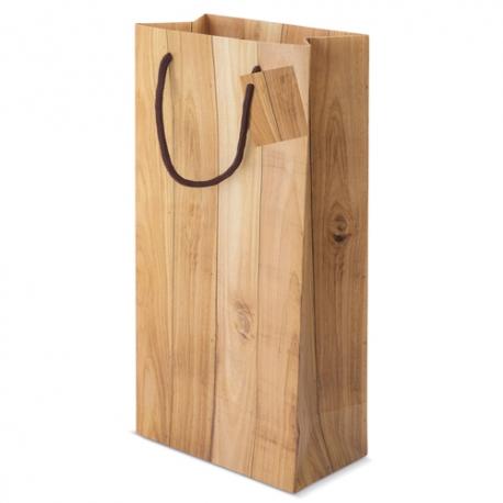 Bolsa papel efecto madera 2 botellas 