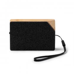 Altavoz inalámbrico con una superficie de poliéster reciclado RPET y un cuerpo de bambú con carga solar YUNKER