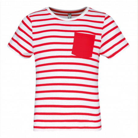 Camiseta corta marinero a rayas con bolsillo para niños