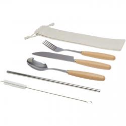 Cubertería de 5 piezas de acero inoxidable y madera de haya Root