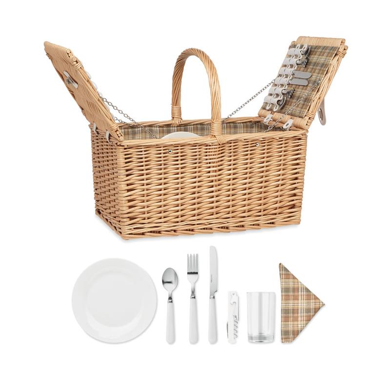 Cesta picnic de mimbre sully vichy rojo para 4 personas