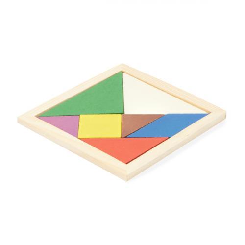 Puzzle Tangram realizado en madera natural con 7 a color LEIS