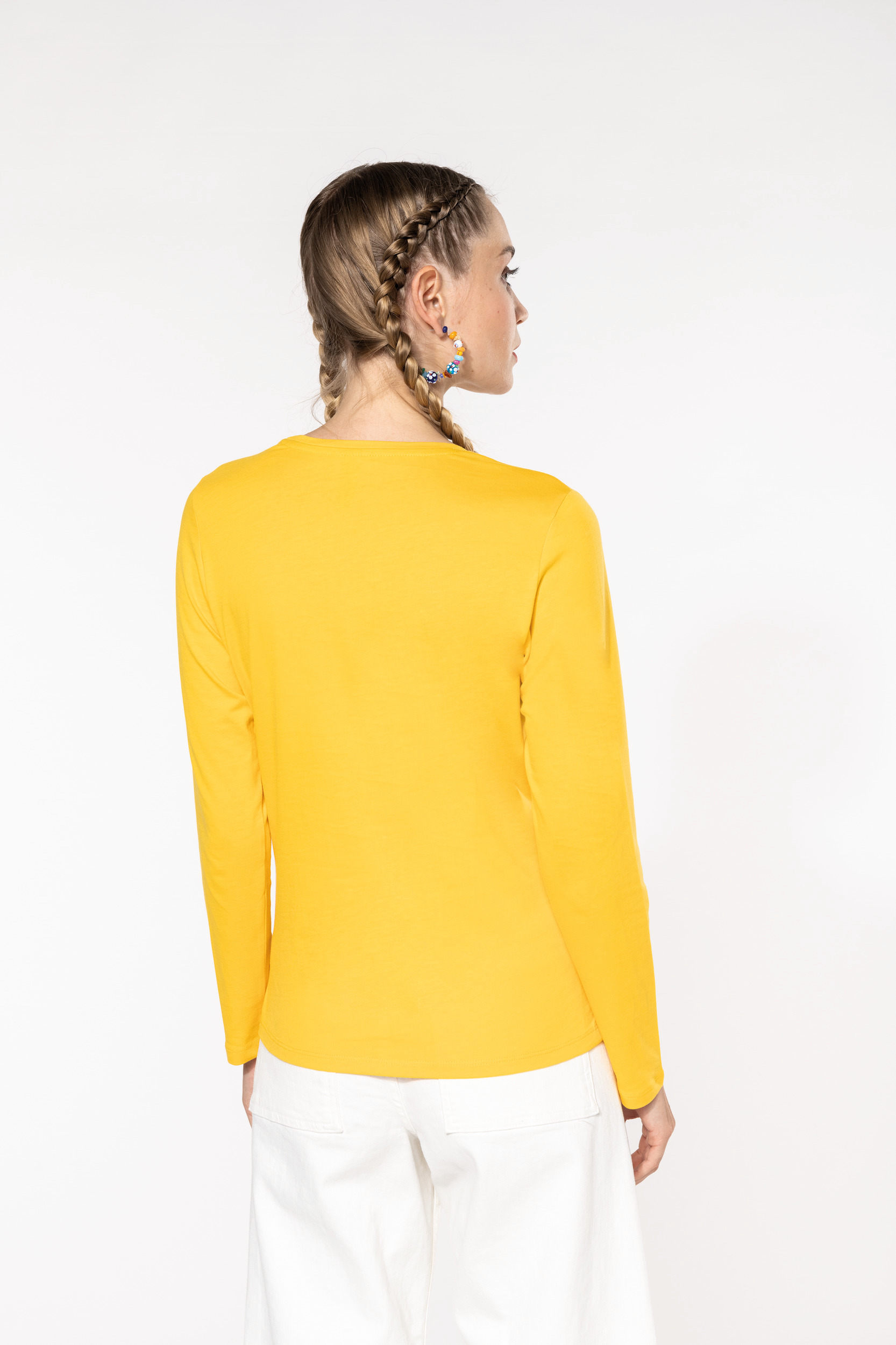 Camiseta de manga larga blanca lisa para mujer en un paquete de moda para  mujer, cuello redondo, manga corta, vestido amarillo para mujer