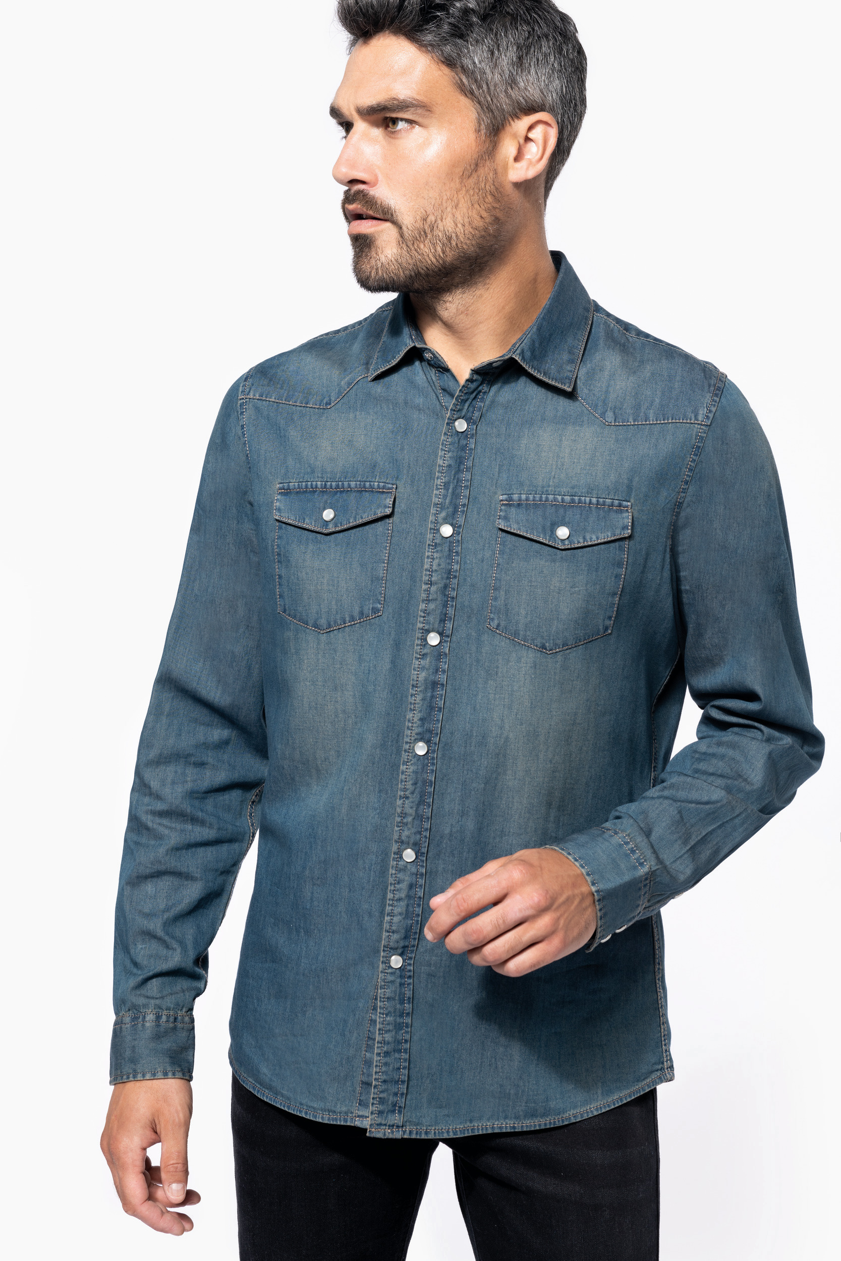 Camisa denim manga larga hombre