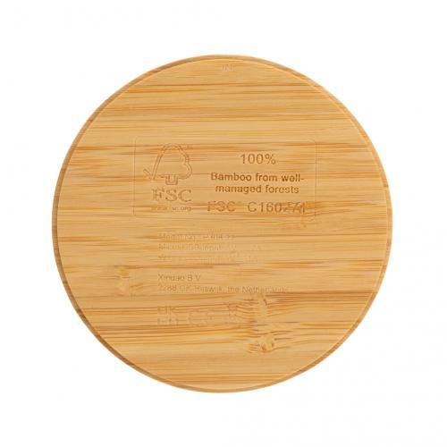 Cargador inalámbrico redondo de 5W de bambú certificado FSC®