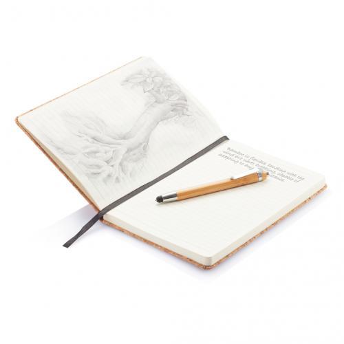 Libreta A5 con bolígrafo touch de bambú 14,2x1,2cm